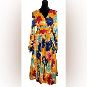 Orange Floral Pleated Maxi Dress Back Cutout XL Chicwish